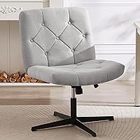 VECELO Criss Cross Armless Office Desk Chair No Wheels Comfy Wide Fabric Padded, Modern Swivel & Height Adjustable for Home/Bedrood/Make Up, Grey