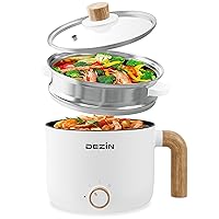 Dezin Hot Pot Electric, 1.5L Portable Ramen Cooker with Nonstick Coating, Mini Hot Pot for Dorm/Office/Travel, Multi-Function Hot Pot for Stir Fry, Steak, Noodles, Soup, Pasta (White)