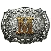 Vintage Style Initial Letter M Cowboy Cowgirl Belt Buckle also Stock in the US