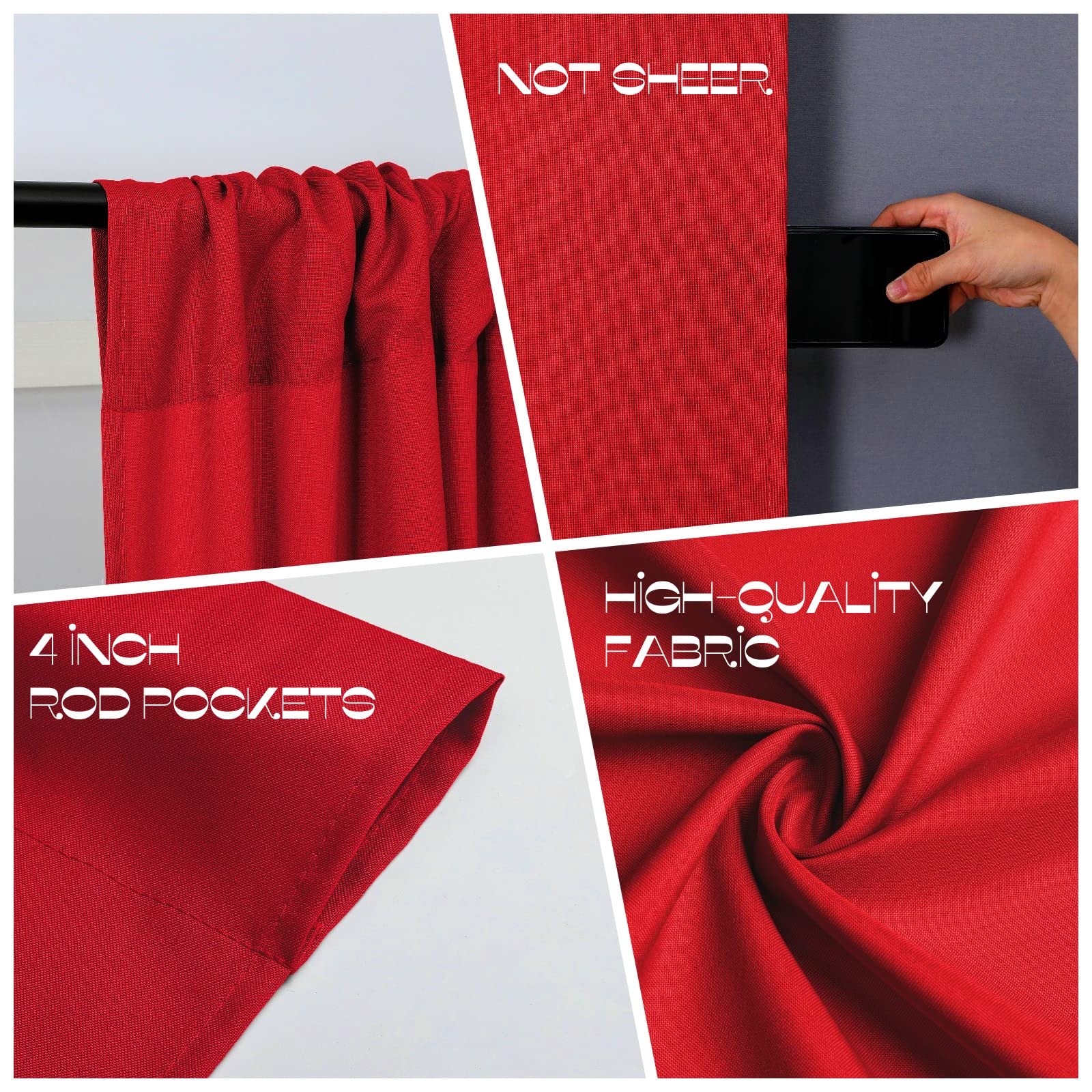 Joydeco Christamas Red Backdrop Curtains for Parties, Photography Backdrop Drapes for Wedding Christamas Decorations, Wrinkle Free 5ft x 10ft Set of 2 Panels Curtains with Rod Pockets