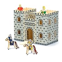 Melissa & Doug Fold and Go Wooden Castle Dollhouse With Wooden Dolls and Horses (12 pcs)