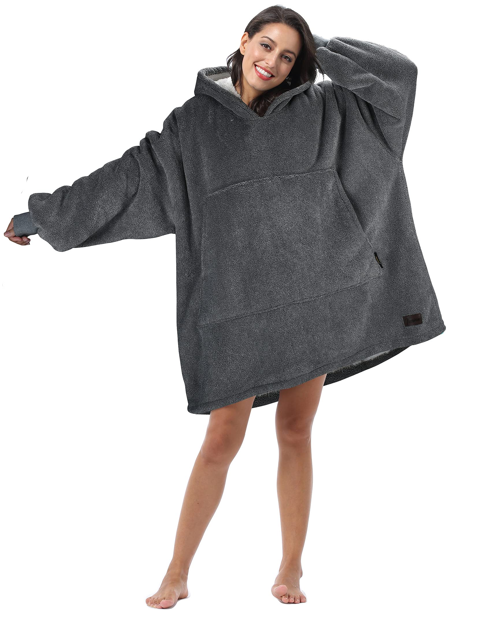 Ash Print Oversized Hoodie Blanket Sweatshirt Comfortable Sherpa Giant Wearable Blankets Gift for Adults Men Women Teenagers Wife Girlfriend Black