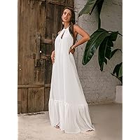 Dresses for Women - Tie Backless Halter Dress (Color : White, Size : Medium)