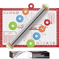 Rolling Pin with Thickness Rings- Adjustable Stainless Steel Roller Guides-Non Stick Dough Roller Pin for Dough Pizza Pie,Pastries and Cookies By Cook's Aid (Rolling Pin and Silicone Pastry Mat)