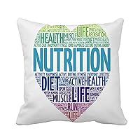 Throw Pillow Cover Analyzing Nutrition Heart Word Cloud Fitness Sport Health Balance 16x16 Inches Pillowcase Home Decorative Square Pillow Case Cushion Cover