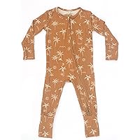 Organic Baby Bamboo Rompers with 11 Signature Prints - Infant Zipper Jumpsuits (Palm Camel, 12-18 Months)