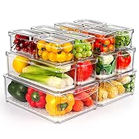14 Pack Fridge Organizer, Stackable Refrigerator Organizer Bins with Lids, BPA-Free Fridge Organizers and Storage Containers for Fruit, Vegetable, Food, Drinks, Cereals, Clear