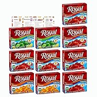 Royal Gelatin Sugar-Free Assortment - 10 - Pack with 2 Boxes of Each Flavor: Strawberry, Lime, Orange, Raspberry, and Cherry. Create Delicious Low-Carb, Fat-Free Gelatin Treats. Perfect for Keto Diets and Healthy Snacking Includes Copious Fare Recipe Card
