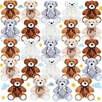 Jerify 50 Pcs Bears Bulk Bear Stuffed Animals Plush Toys with Ribbon Bow 13.7 Inches Soft Bear for Valentines Birthday Wedding Baby Shower Decorations, White, Brown, Dark Brown, Khaki, Gray