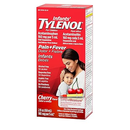Tylenol Infants Liquid Pain Relief & Fever Medicine, Oral Suspension, Acetaminophen for Sore Throat, Headache & Teething, Pain Reliever & Fever Reducer for Kids; Cherry Flavor, 2 fl. oz.; Pack of 1