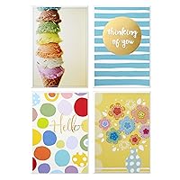 Hallmark Assorted Blank Cards Set (Fun Designs, 12 Cards and Envelopes) Hello, Thinking of You, Ice Cream, Flowers, Stripes