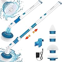 Voweek Electric Spin Scrubber, Cordless Power Scrubber with 4 Replaceable Brush Heads Adjustable Extension Handle, Electric Cleaning Brush for Bathroom, Tub, Tile, Floor, Kitchen - Blue
