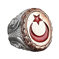 Star and Crescent Ring, Malcom X Ring, Muslim Ring, Sterling Silver Men Ring