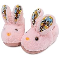 Toddler Boys Girls Fuzzy Fluffy Slippers Cute Animal Winter Warm Shoes with 3D Bunny Design House Home Indoor Plush Fur Shoes