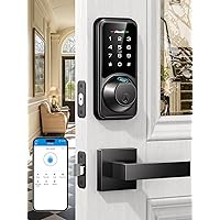 Smart Door Lock Set for Front Door, Zowill 7-in-1 Fingerprint Deadbolt with App Control, Keyless Entry Door Lock with 2 Lever Handles, Biometric,Touchscreen Keypad, Auto Lock, Matte Black