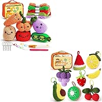 Crochetobe Beginner Crochet Kit - Make Your Own 8 PCS Fruit Crochet and 6 PCS Crochet Vegetables, Crochet Kit for Beginners with Step-by-Step Instruction and Video Tutorial