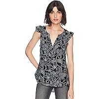 Sanctuary Womens Printed Ruffle Sleeve Button-Down Top