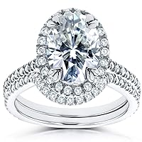 Kobelli Oval Moissanite and Lab Grown Diamond Halo Bridal Rings Set 2 CTW 14k White Gold (GH/VS, DEF/VS)