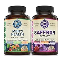 Mens Daily Multivitamins & Pure Saffron Extract Bundle (One Bottle Each). Collectively Supports Holistic Wellness, Boosted Energy, Uplifted Mood. Made in The USA.
