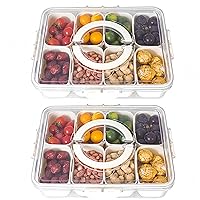 Divided Serving Tray with Lid and Handle - divided snack tray for Portable Snack Platters - Clear Organizer for Candy, Fruits, Nuts, Snacks - Perfect for Party, Entertaining，2 pcs
