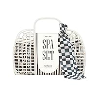 Pinch Provisions Jelly Tote Super Spa Set, 8pc Full Body Skin Care Kit, Home Spa Gift Set, Skin & Hair Care Accessories with Facial Roller, Scalp Massager, Lavendar Shower Steamer & More! Linen/Black