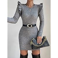 Women's Fashion Dress -Dresses Ruffle Trim Bodycon Sweater Dress Without Belt Sweater Dress for Women (Color : Gray, Size : Large)