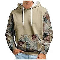 Mens Sweatshirt Oversized Plaid Hoodie For Men 2023 Fall Casual Sweatshirts Drawstring Hooded Pullover With Pocket