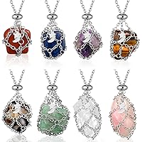 8 Set Crystal Stone Holder Necklaces Natural Gemstone Pendant Adjustable Stone Chain with Crystal Stone for Woman Men