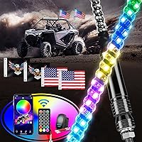 GOOACC 2PCS 3FT LED Whip Light Spiral RGB Chasing Lighted Whips with Bluetooth App & RF Remote Control Stop Turn Reverse Light Antenna Whips for UTV ATV Truck Buggy Dune RZR Can-am, 2 Years Warranty