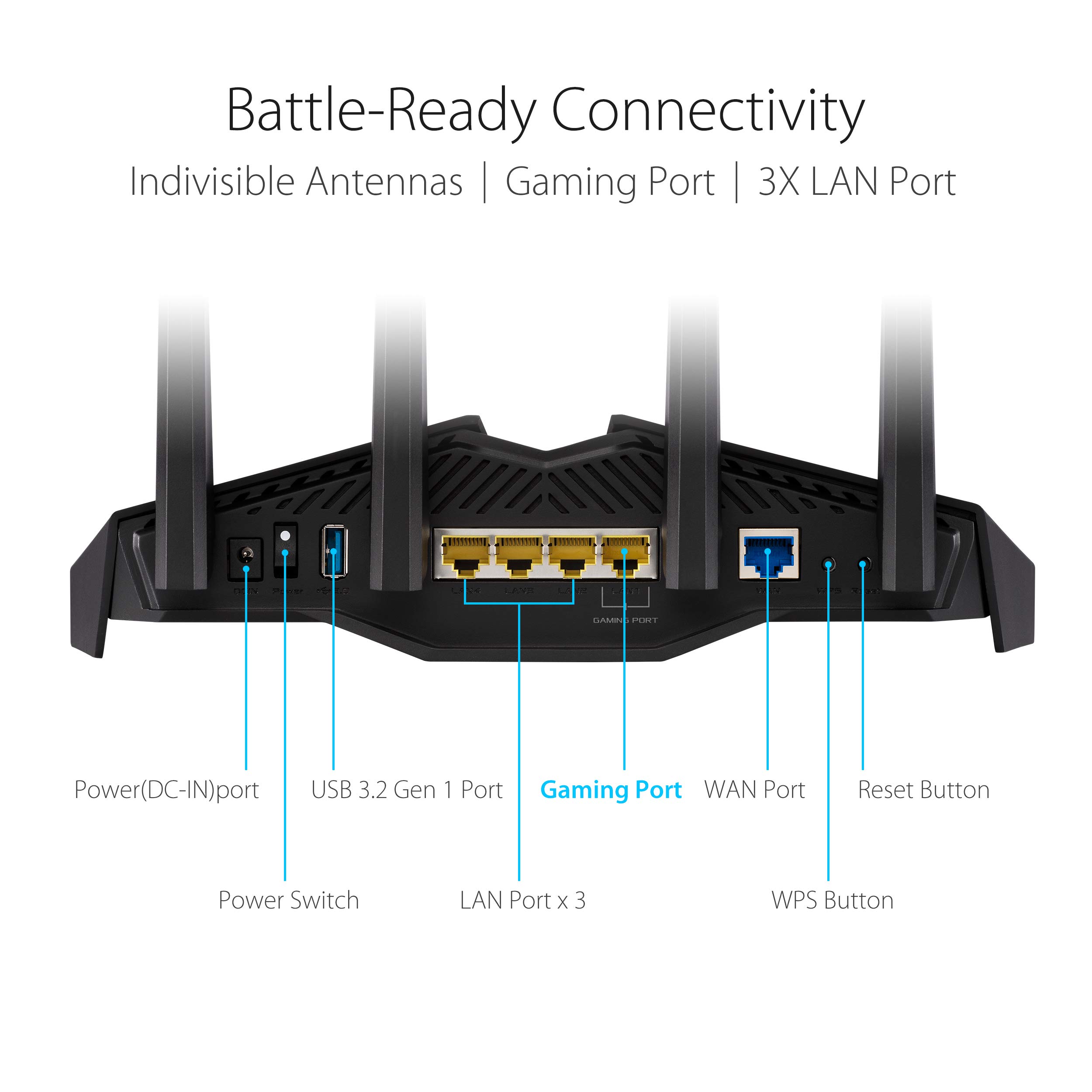 ASUS RT-AX82U (AX5400) Dual Band WiFi 6 Extendable Gaming Router, Gaming Port, Mobile Game Mode, Aura RGB, Included AiProtection Pro Security, Instant Guard, VPN, AiMesh Compatible