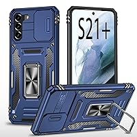 Phone Case for Samsung Galaxy S21+ S21Plus SM-g996b S21 + Plus 5G Case with Slide Camera Cover Ring Stand Magnetic Kickstand 21S+ S 21+ Heavy Duty Shockproof Protective Cases Cover Blue