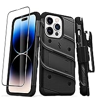 ZIZO Bolt Bundle for iPhone 14 Pro (6.1) Case with Screen Protector Kickstand Holster Lanyard - Black