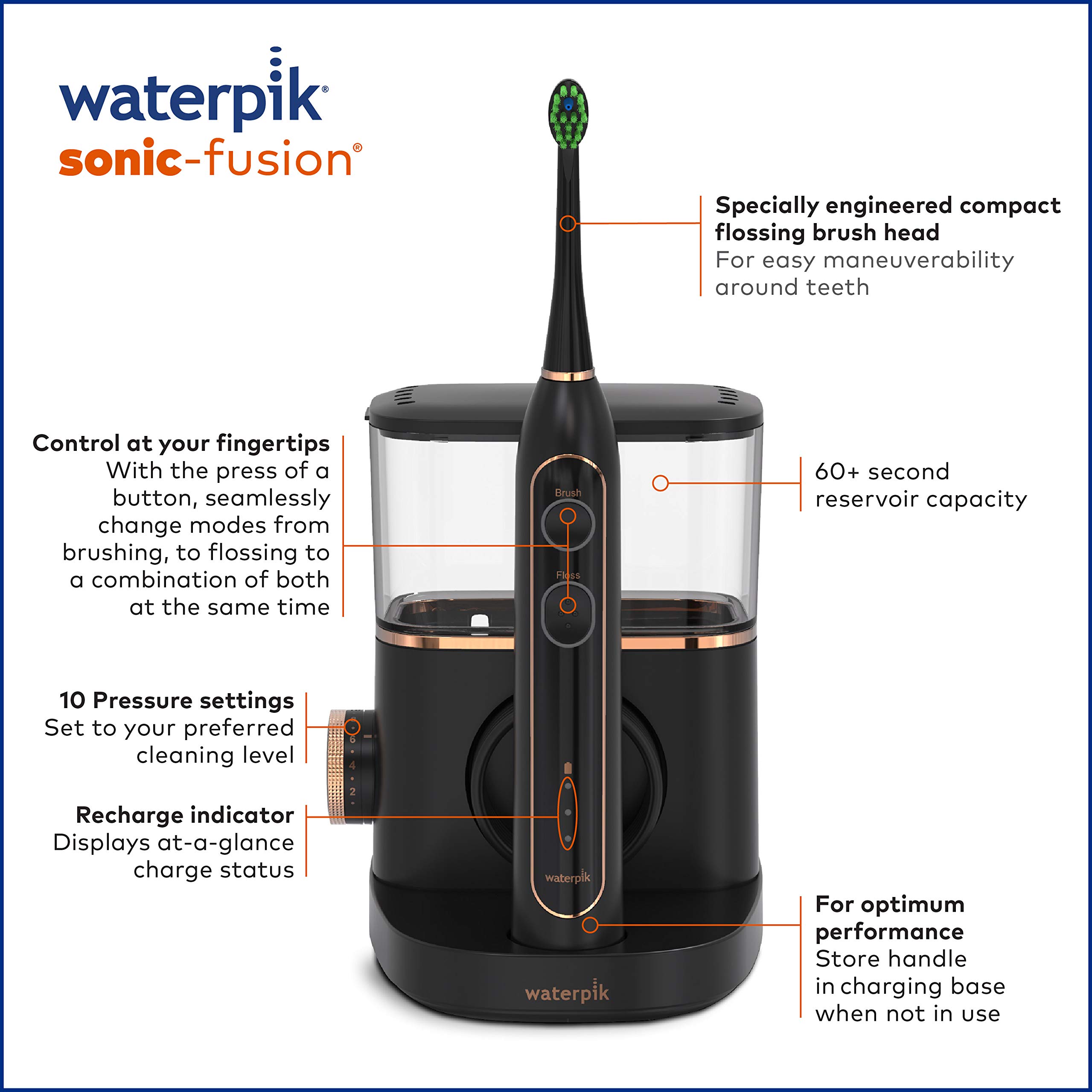 Waterpik Sonic-Fusion Professional Flossing Battery Powered Electric Toothbrush, Black, (Pack of 1)