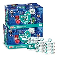 Pampers Easy Ups Pull On Training Pants Boys and Girls, 3T-4T (Size 5), 2 Month Supply (2 x 124 Count) with Sensitive Water Based Baby Wipes, 12X Pop-Top Packs (864 Count)