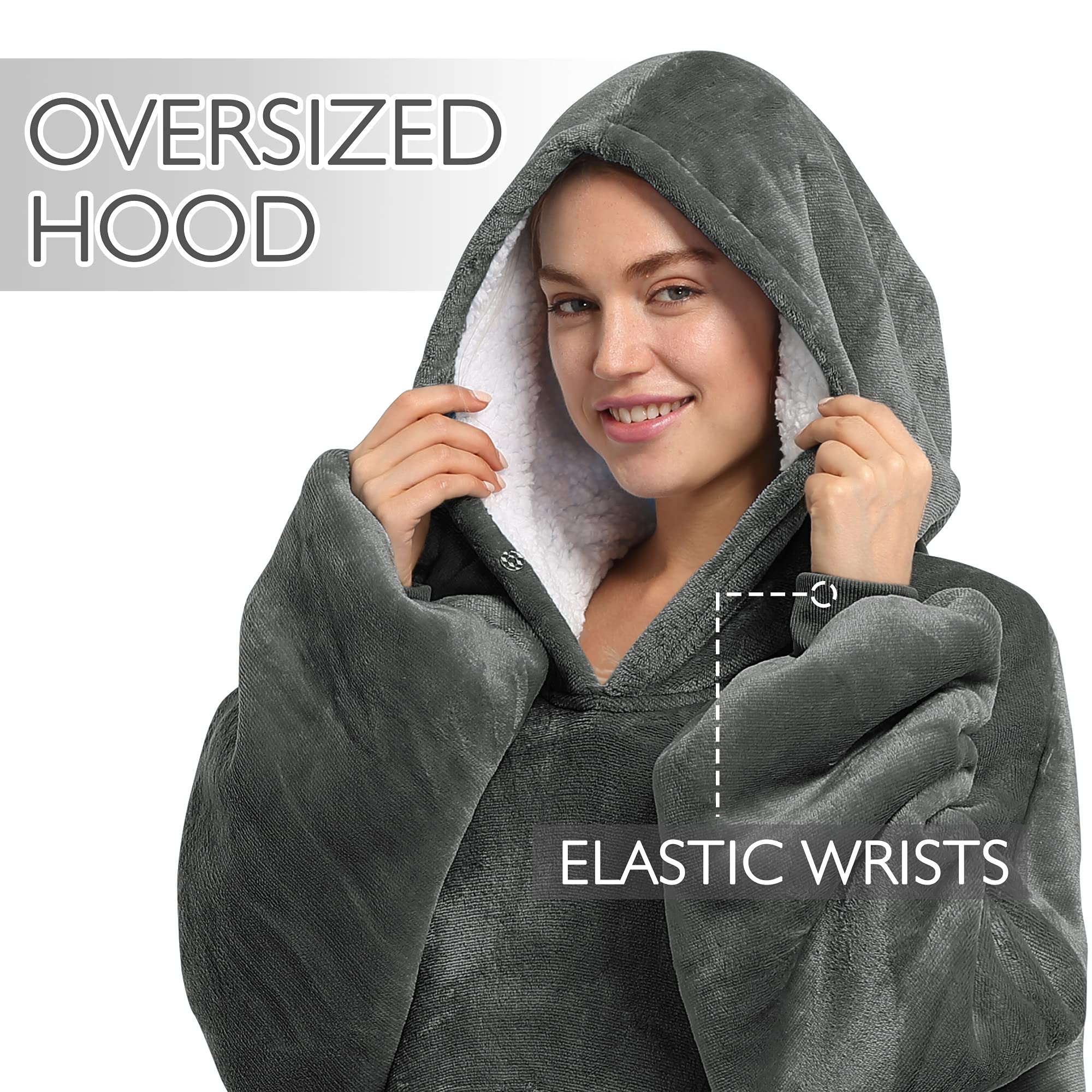 Catalonia Oversized Blanket Hoodie Sweatshirt, Wearable Sherpa Lounging Pullover for Adults Women Men