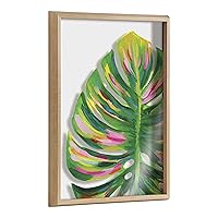 Kate and Laurel Blake Monstera Framed Printed Glass Wall Art by Jessi Raulet of Ettavee, 18x24 Natural, Decorative Nature Themed Art Print for Wall
