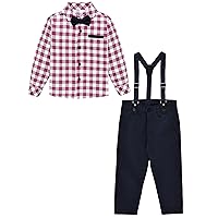 Lilax Boys Wedding Outfit, Toddler & Young Boys' Fashion Pant Set, Plaid Dress Shirt, Pants, Bowtie and Suspenders
