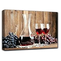 Red Wine and Grapes Wall Art Decor Picture Painting Poster Print on Canvas Panels Pieces - Food and Cooking Theme Wall Decoration Set - Wine Glasses Wall Picture for Kitchen 33 by 50 in