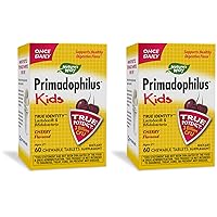 Nature's Way Primadophilus Probiotic Kids - Once Daily Probiotic - 3 Billion CFU - Children's Probiotic for Digestive Flora Support* - Cherry Flavored - 60 Chewables (Pack of 2)