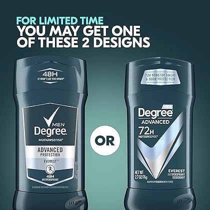 Degree Men Antiperspirant Deodorant 72-Hour Sweat and Odor Protection Everest Antiperspirant For Men With MotionSense Technology 2.7 oz, Twink Pack