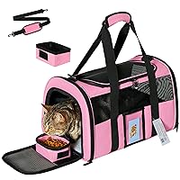 Cat Carrier, Dog Carrier, Pet Carrier Airline Approved for Cat, Small Dogs, Kitten, Cat Carriers for Small Medium Cats Under 15lb, Collapsible Soft Sided TSA Approved Cat Travel Carrier, Pink