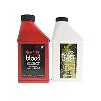 Fake Blood and Liquid Latex 16 Oz - Combo Kit - for Adults and Kids, Vampire Blood, Ideal for Artwork, Theater and Cosplays, 2 Full Pints