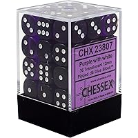 Chessex CHX23807 Dice-Translucent: 36D6 Set, Purple/White
