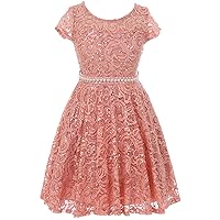 iGirlDress Cap Sleeve Floral Lace Glitter Pearl Holiday Party Flower Girl Dress Size4-14
