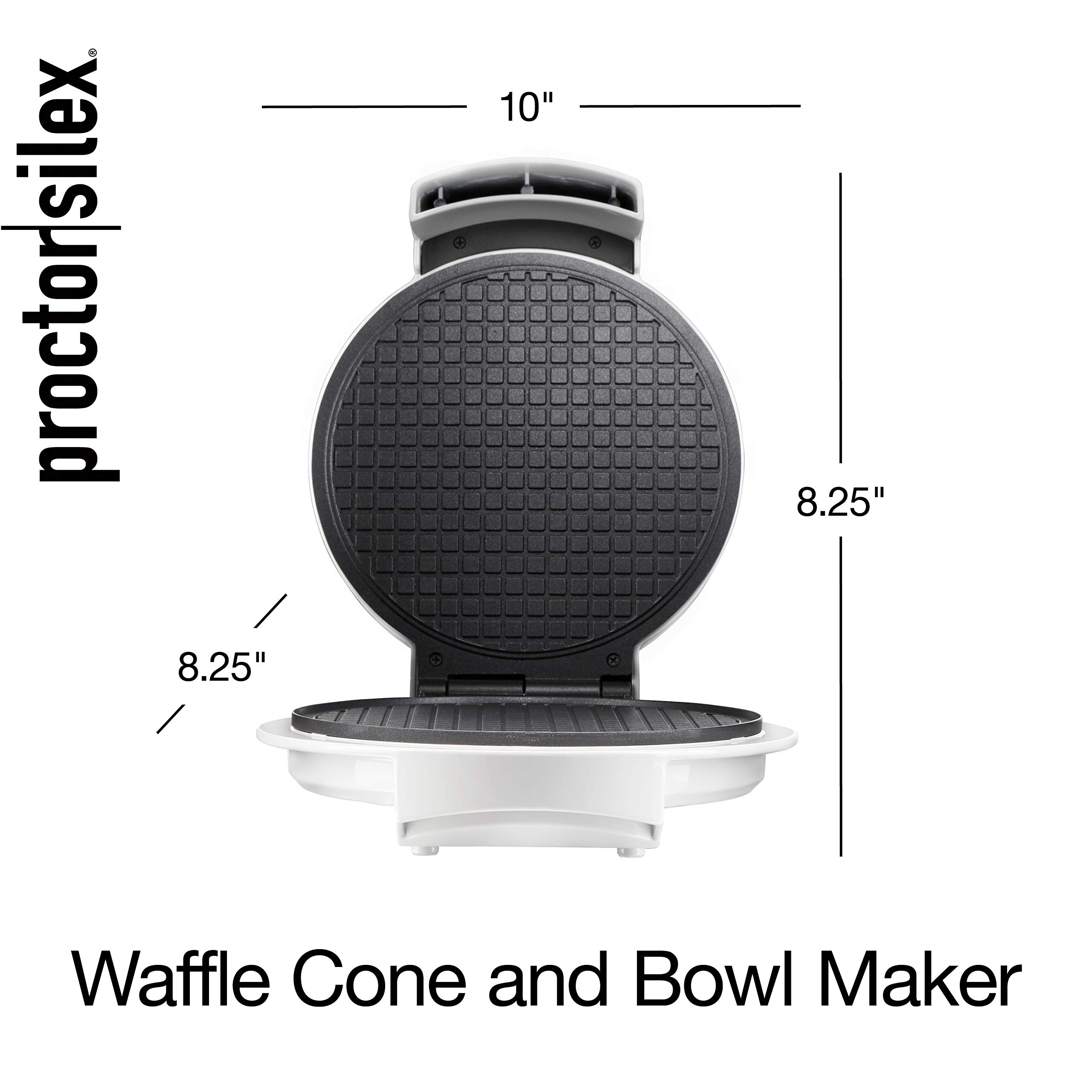 Proctor Silex Waffle Cone and Ice Cream Bowl Maker with Browning Control, Shaper Roller and Cup Press, 7.5” Nonstick Plates, White (26410)