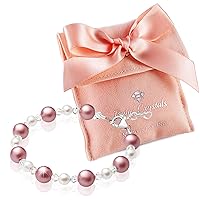925 Sterling Silver Pink Pearl Bracelet for girls, Newborn Baby Bracelets for Infant Girls, Toddler Bracelets and little Girl Jewelry, Gifts for Teenage Girls