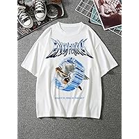 Men's T-Shirts Men Slogan and Figure Graphic Tee T-Shirts for Men (Color : White, Size : Large)