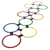 Hopscotch Ring Game-10 Multi-Colored Plastic Rings and 15 Connectors for Indoor or Outdoor Use-Fun Creative Play Set for Girls and Boys