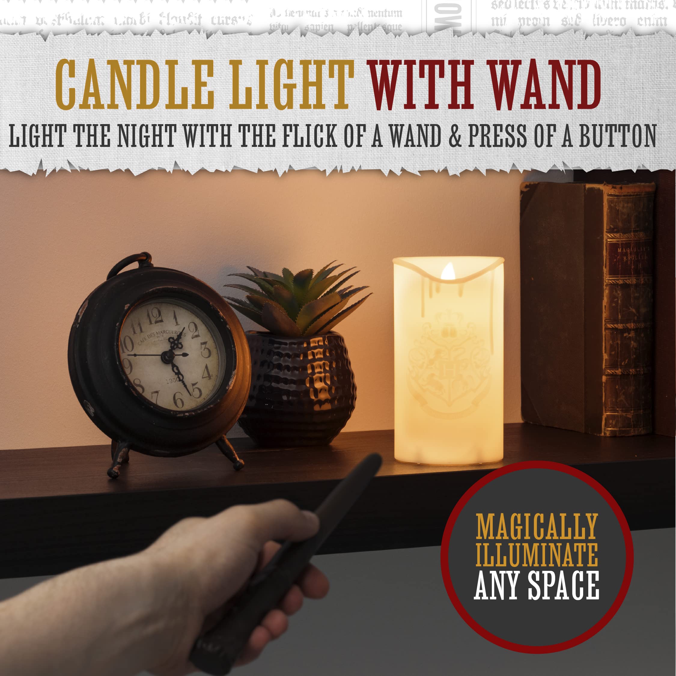 Paladone Hogwarts Crest Candle Light with Magical Wand Remote, Harry Potter Room Decor