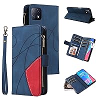 Protective Flip Cases Compatible with Oppo A72 Nine Card Zipper Wallet Case Holder Card Slot Wrist Strap Phone Case Flip Phone Case Compatible with Oppo A72 Case Cover (Color : Blue)